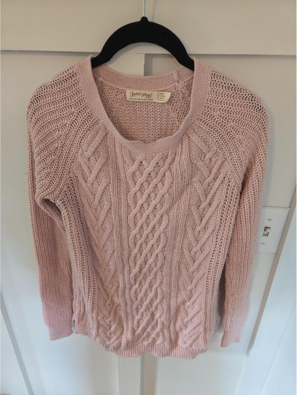 Faded Glory Women's Pink Metallic Cable Knit Sweater Size S
